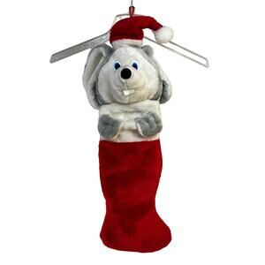 Smithy Gray Mouse Santa Hat Plush Christmas Stocking 27" Vintage Great Condition